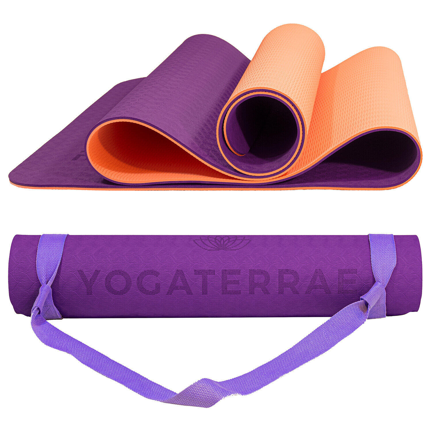 Tapete de ioga antiderrapante coral roxo tpe entregue com alça