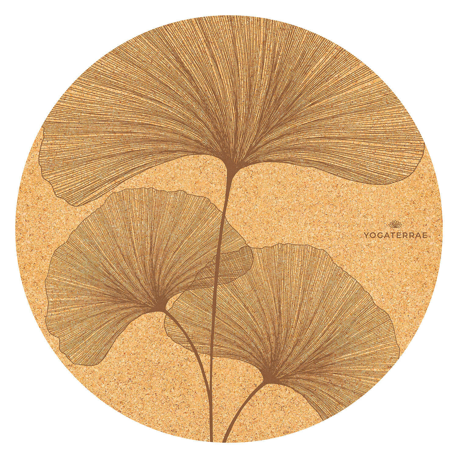 Tapete de yoga redondo em cortiça-borracha natural ginkgos + alça de algodão