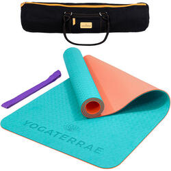 Koraal Turkoois Yogamat in TPE 183x61x0.6cm + draag- en rekriem + transport tas