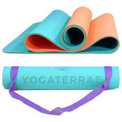 Tappetino Yoga TPE CORALLO BLU NAVY + Cinghia per il trasporto e  l'allungamento YOGATERRAE