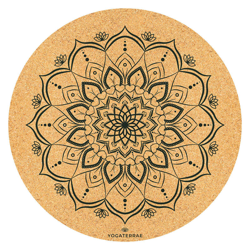 TAPIS YOGA MÉDITATION ANTIDÉRAPANT NATUREL Durable Liège-Caoutchouc Mandala Noir