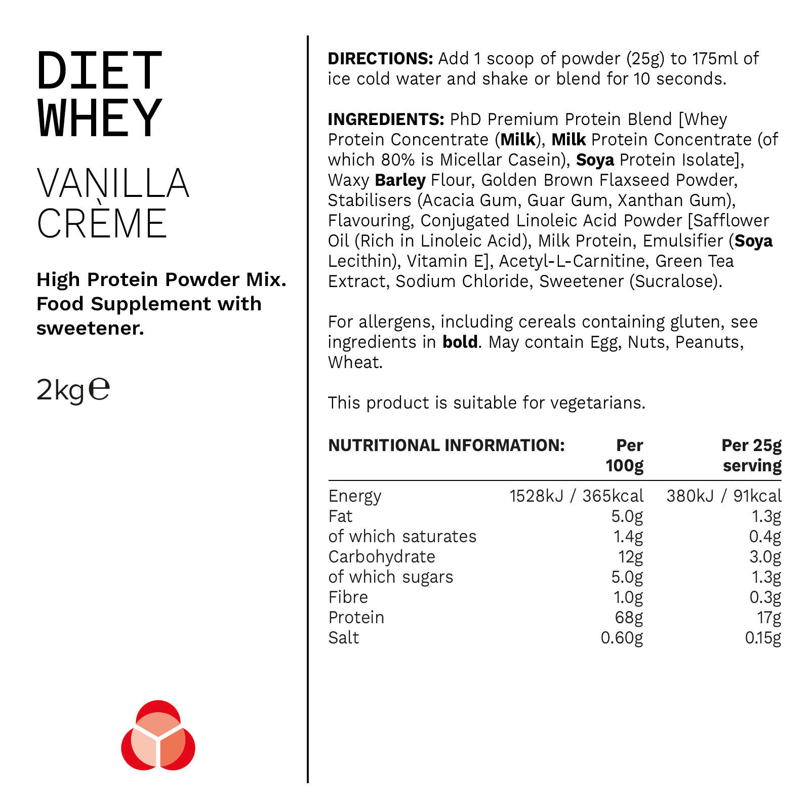PhD Nutrition | Diet Whey Powder | Vanilla Creme Flavour | 2kg 3/4
