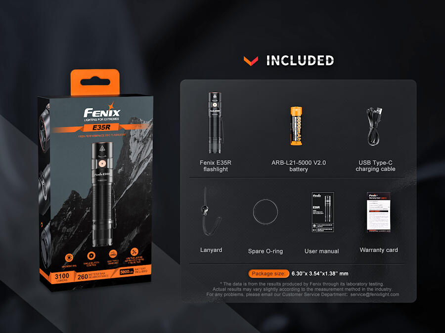 Lampe torche Fenix E35R 3000 lm rechargeable USB‑C, 5000mAh 6/7