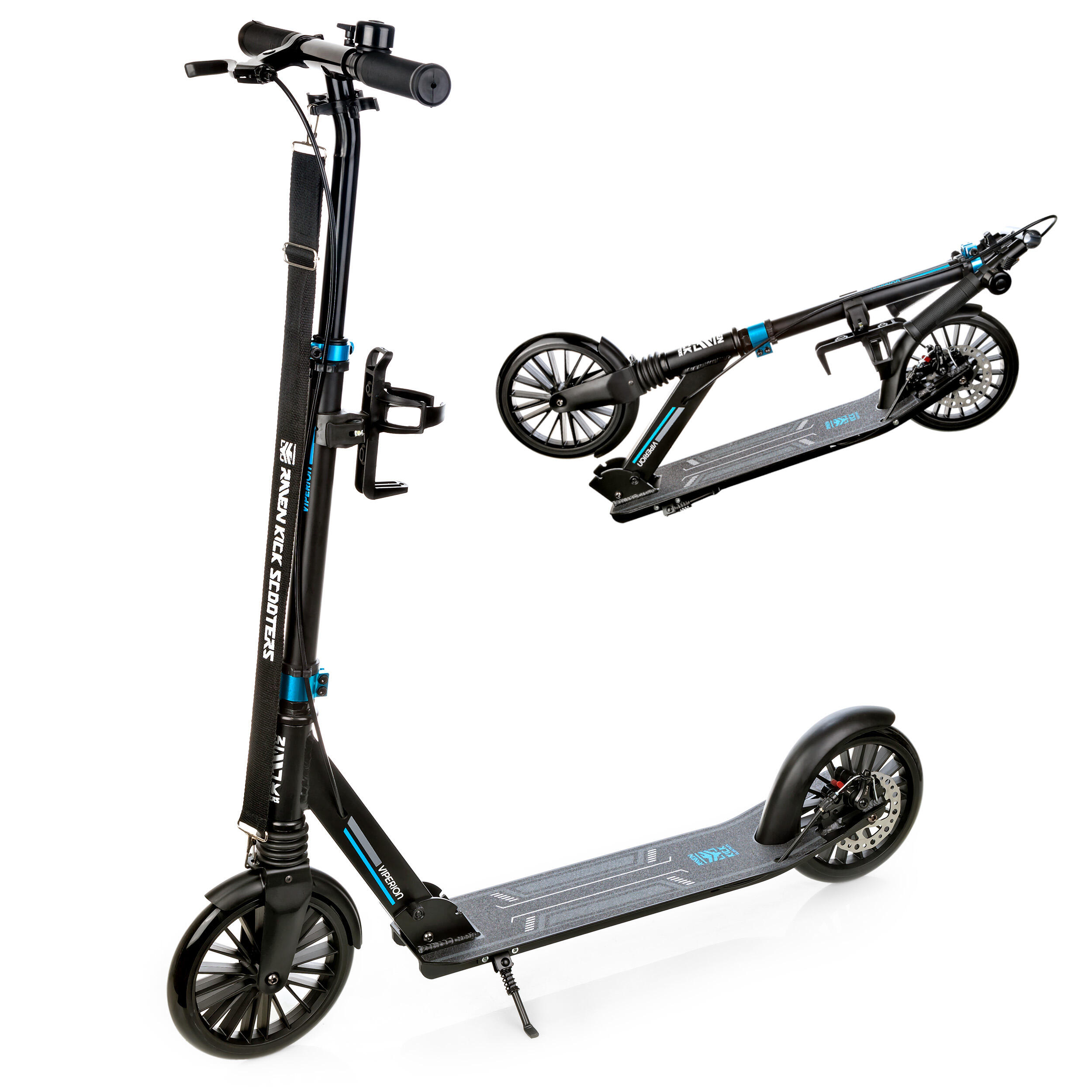 Raven - Trottinette Pliante De 200 Mm Avec Frein À Disque Et Amortisseur Viperion - Trottinette - Bleu|noir - Taille Unique - Decathlon