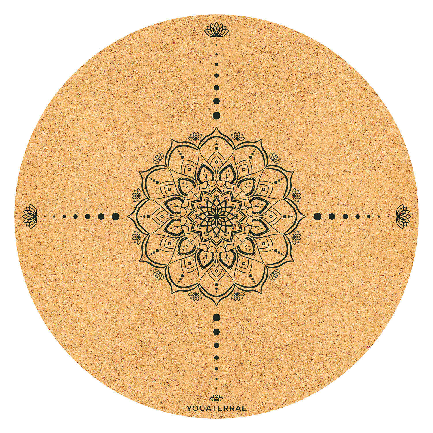 Tapete de yoga redondo em cortiça-borracha natural mandala + alça de algodão