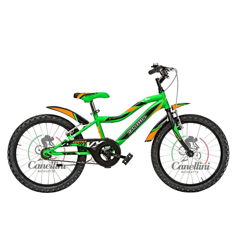 Bicicleta de niño MTB Canellini VORTEX  20" 1V - Verde/Negro/Naranja