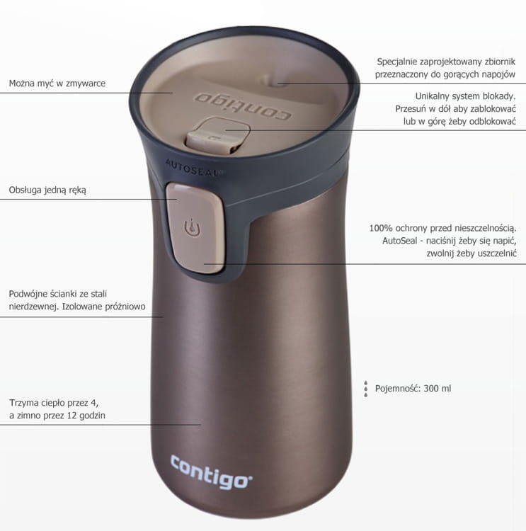 Contigo Tazza termica Pinnacle 300 ml, Latte trasparente opaco 5/7