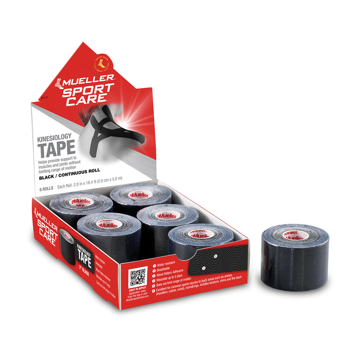 Mueller Kinesiology Muscle Support Tape Black 5cm x 5m - x6 1/3