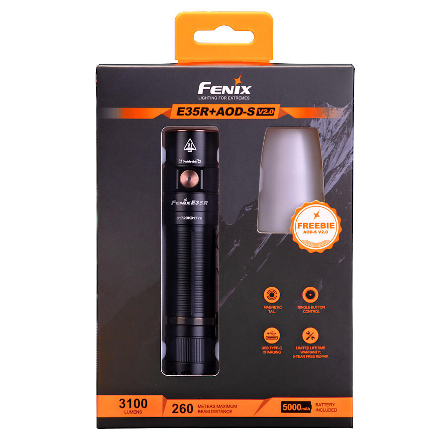 FENIX E35R 3100 Lumen Rechargeable Torch & AOD-S V2 Seasonal Gift Set