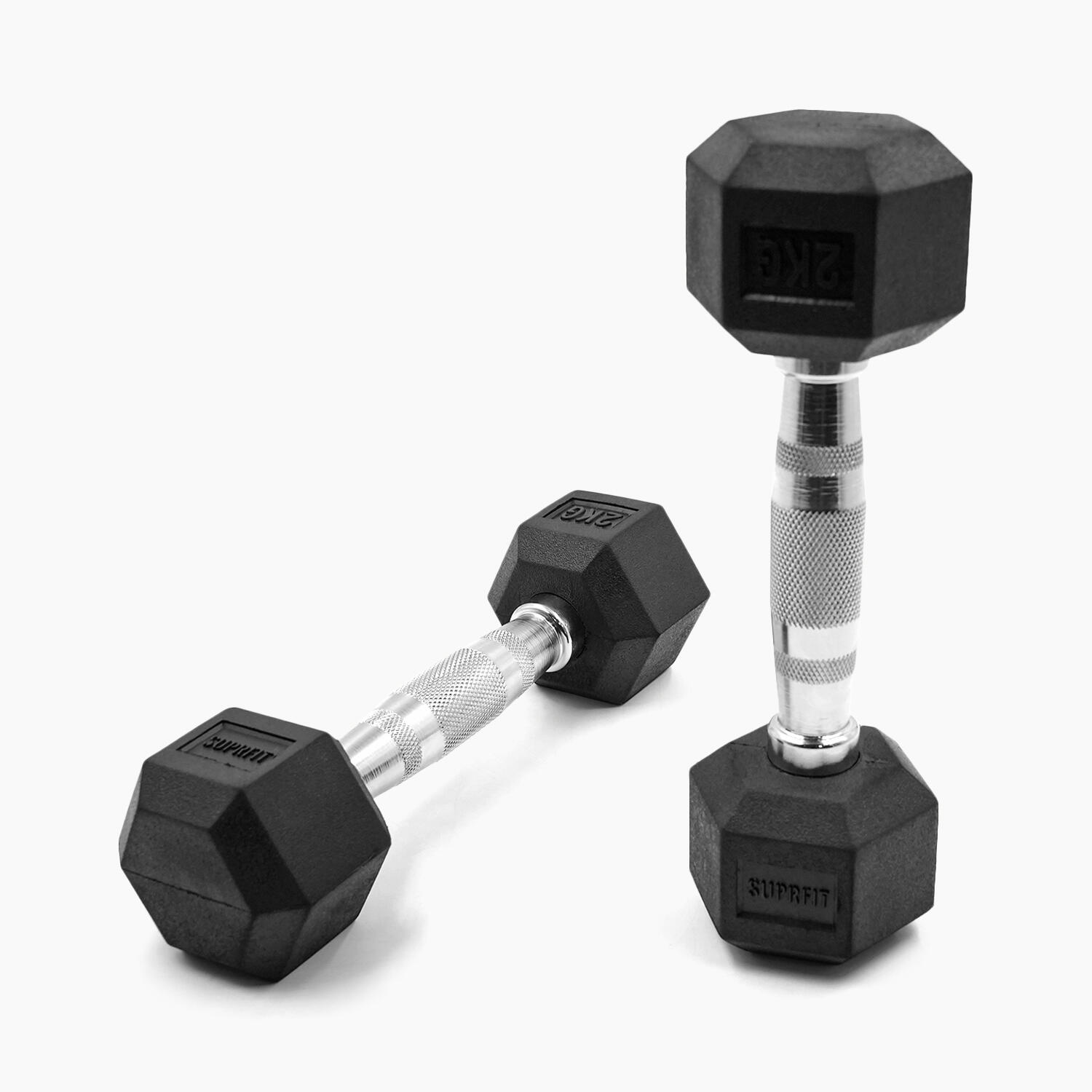 SUPRFIT Hexagon Gummi- Kurzhantel (einzeln) - 2 kg