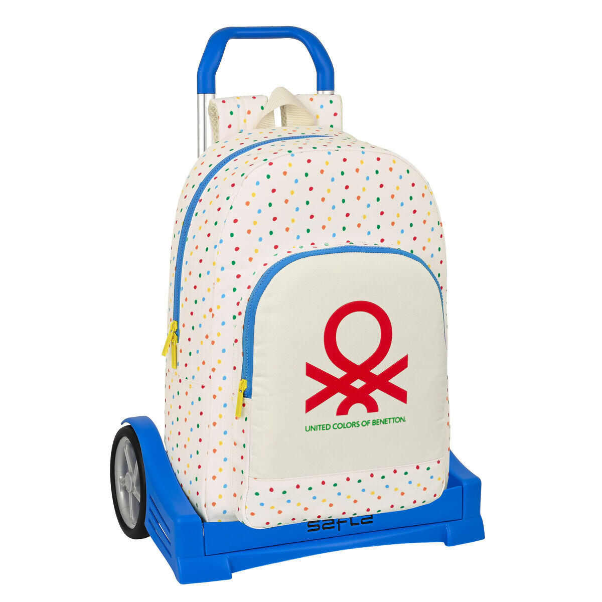 BENETTON Mochila Escolar con Ruedas Benetton Topitos Blanco