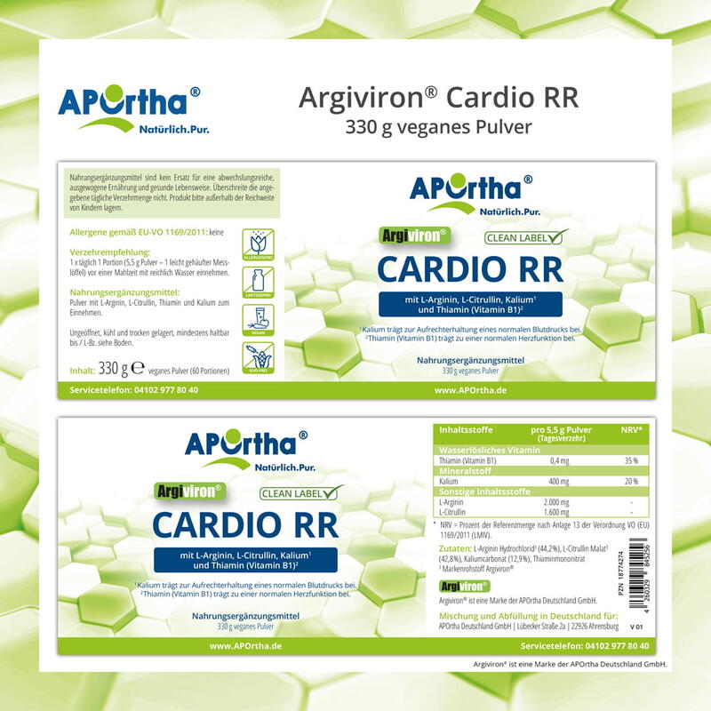 Cardio RR L-Arginin + L-Citrullin + Kalium + B1 - 330 g veganes Pulver