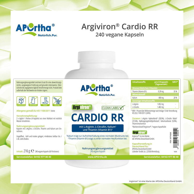 Cardio RR L-Arginin + L-Citrullin + Kalium + B1 - 240 vegane Kapseln