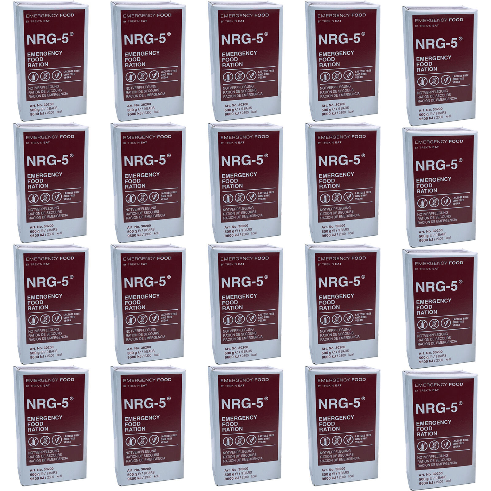 EMERGENCY FOOD 20 x NRG-5 Trekking Noodrantsoen Outdoorvoeding Lactosevrij Veganistisch