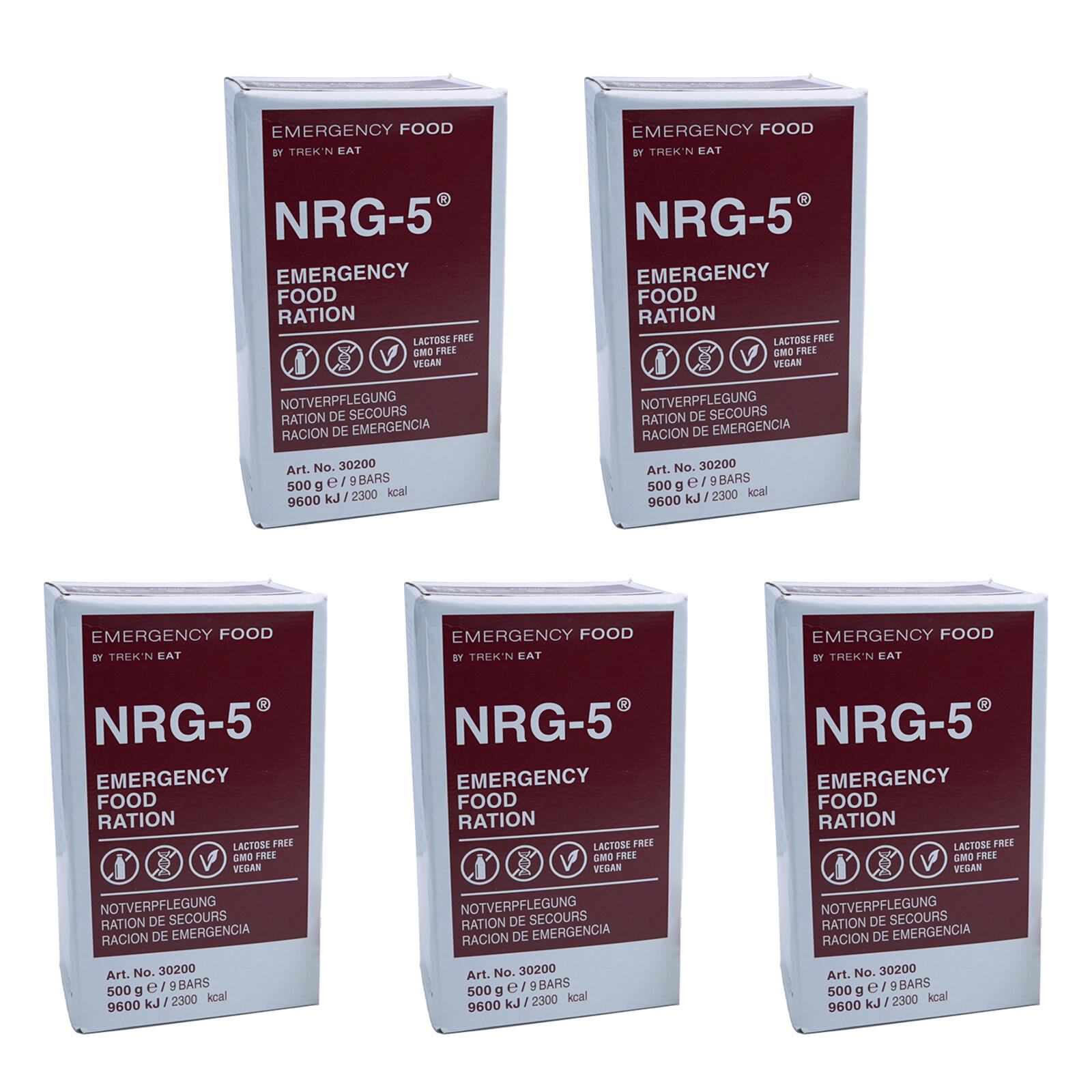 EMERGENCY FOOD 5 x NRG-5 Trekking Cibo Razione di emergenza Outdoor senza lattosio Vegano