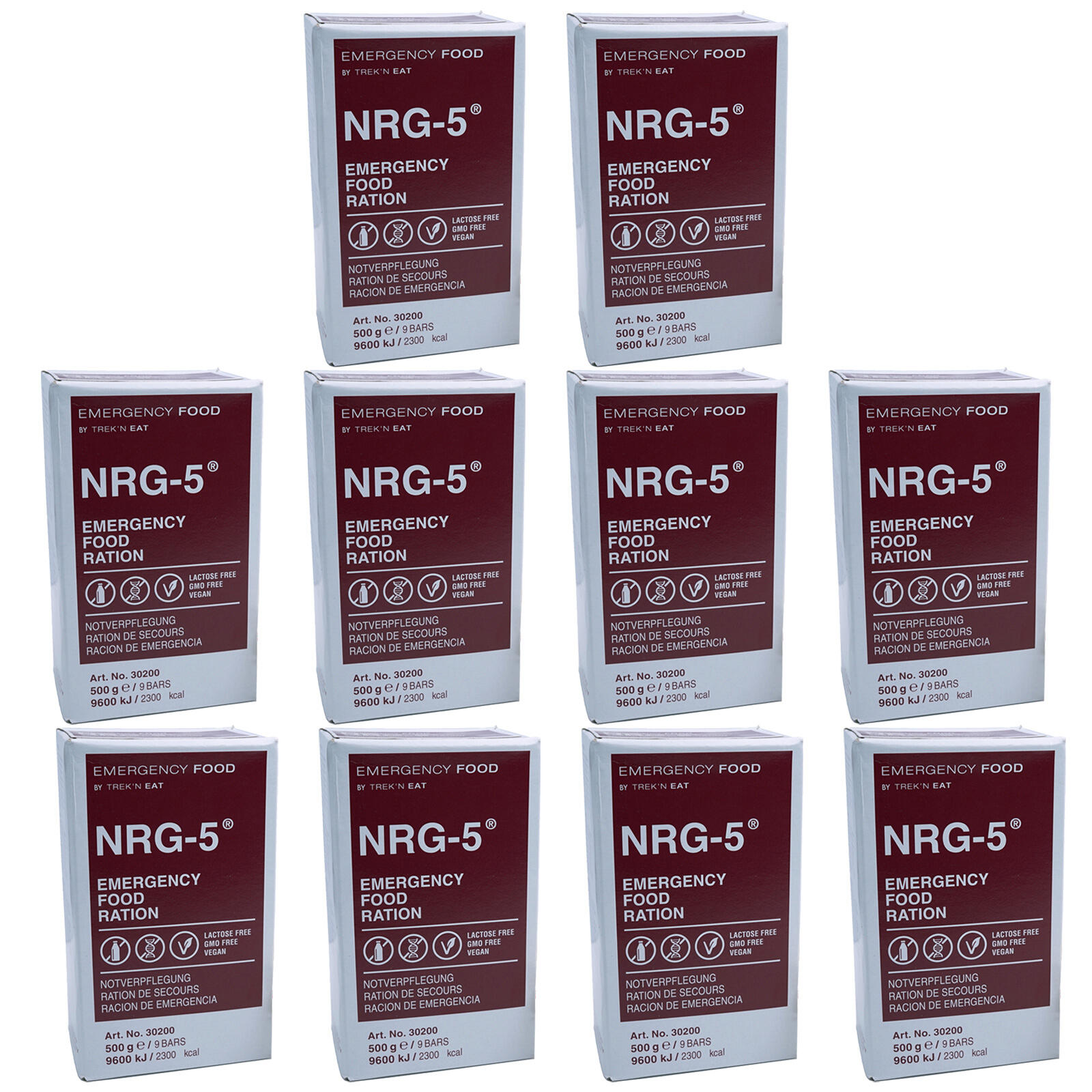 EMERGENCY FOOD 10 x NRG-5 Trekking Cibo di emergenza Razione outdoor senza lattosio Vegano