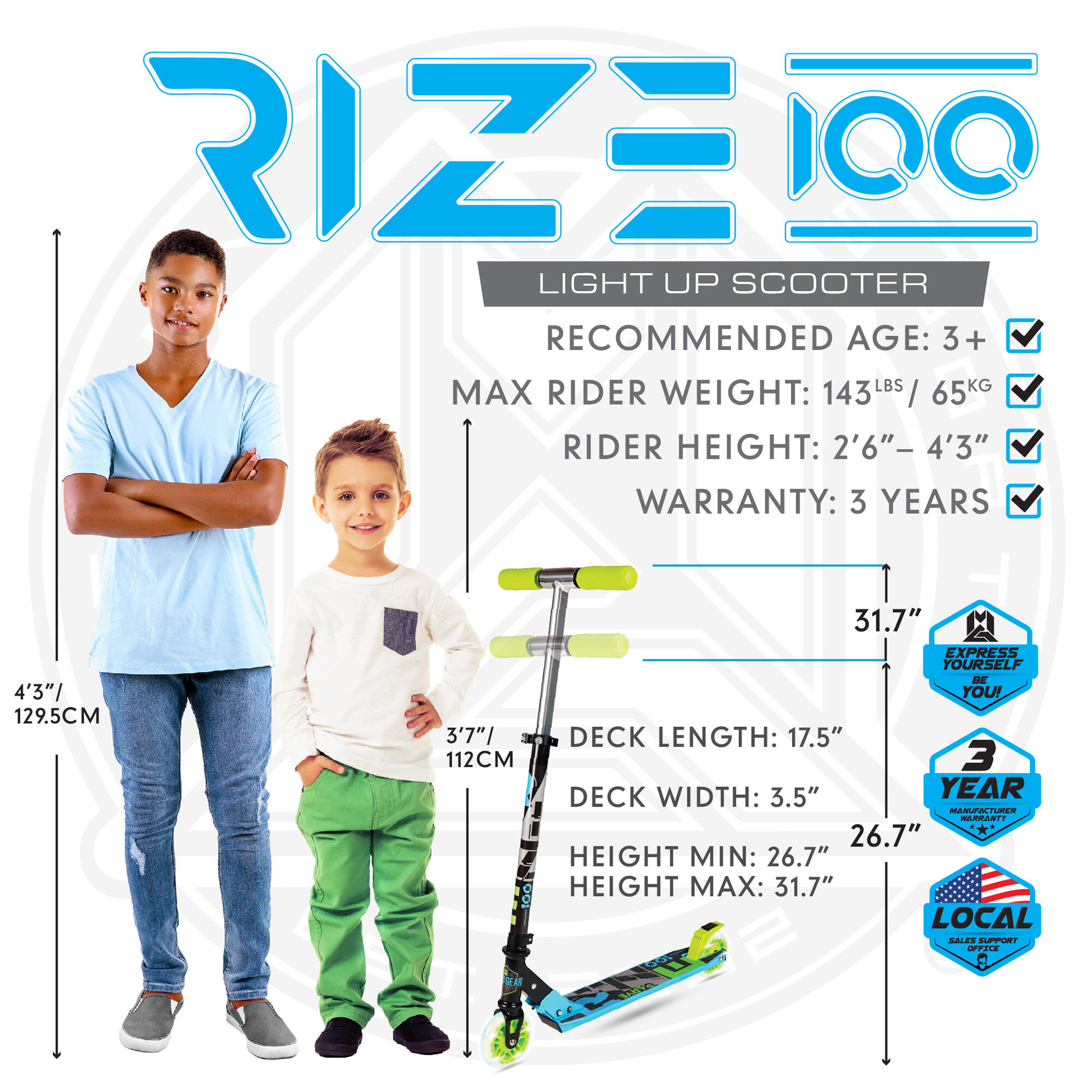 MADD GEAR CARVE RIZE LIGHT UP WHEEL SCOOTER – AGES 3 YEARS+ - WAVES 5/8