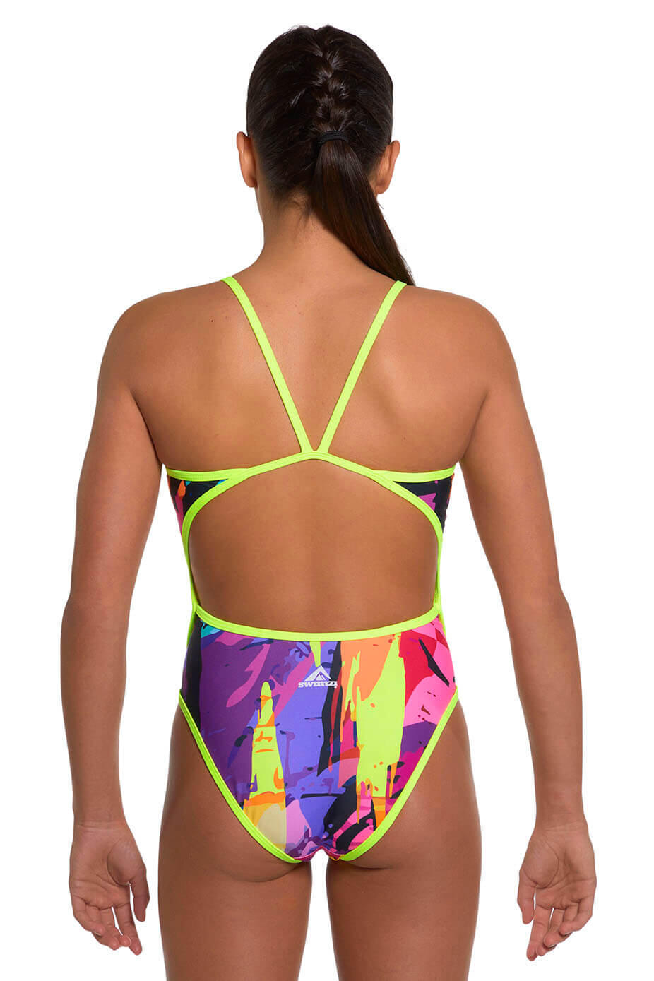 Swimzi Thin Strap Womens One-Piece swimsuit, Neon Reef 3/3