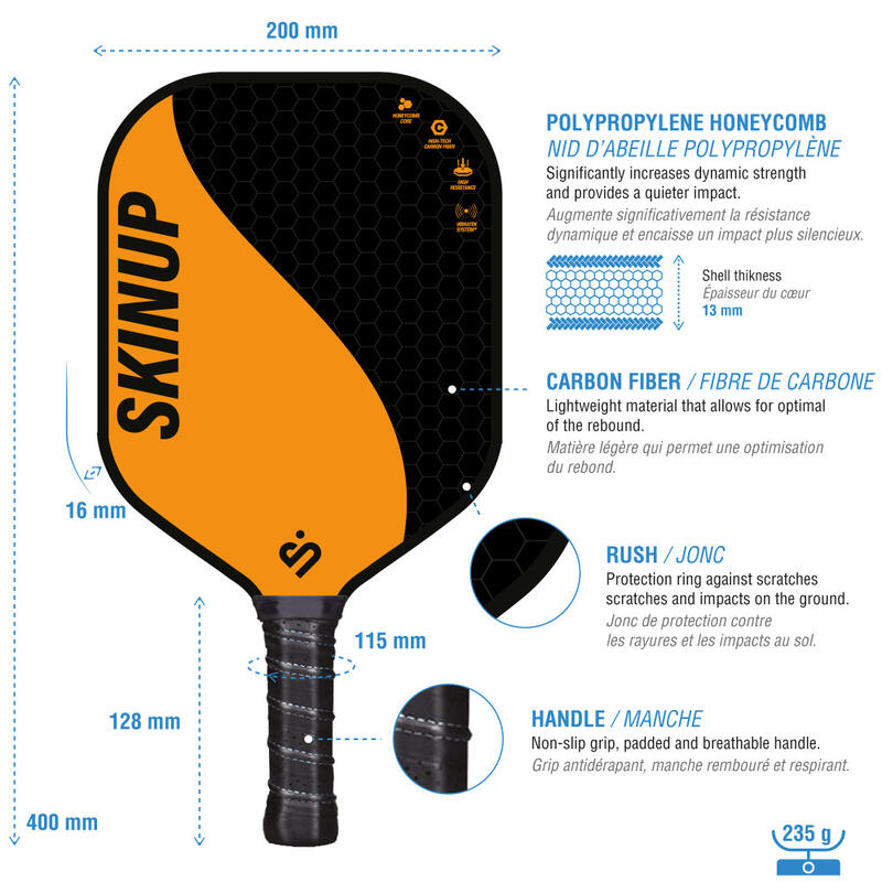 Los 2 Schläger Pickleball Ying Yang Orange/Weiß, 2 Kugeln und eine Abdeckung