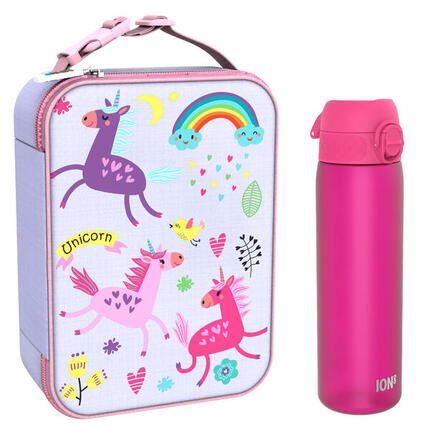 Dziecięcy zestaw śniadaniowy ION8 Unicorns. Lunchbag i bidon 500ml z RECYCLON