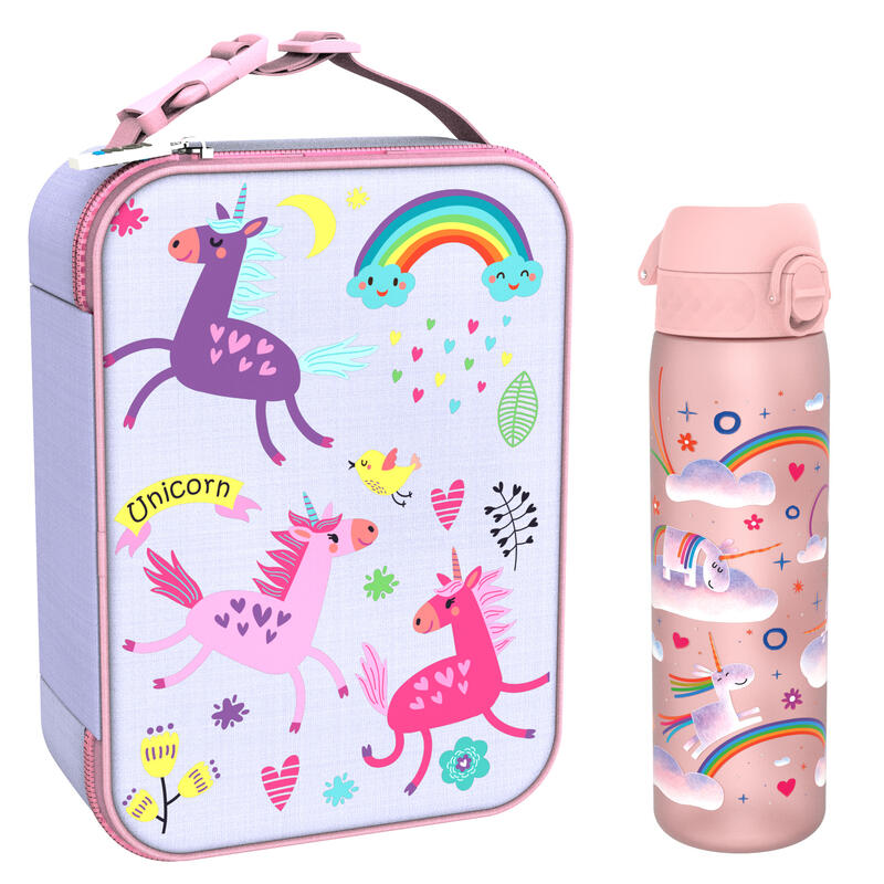 Dziecięcy zestaw śniadaniowy ION8 Unicorns. Lunchbag i bidon 500ml z RECYCLON