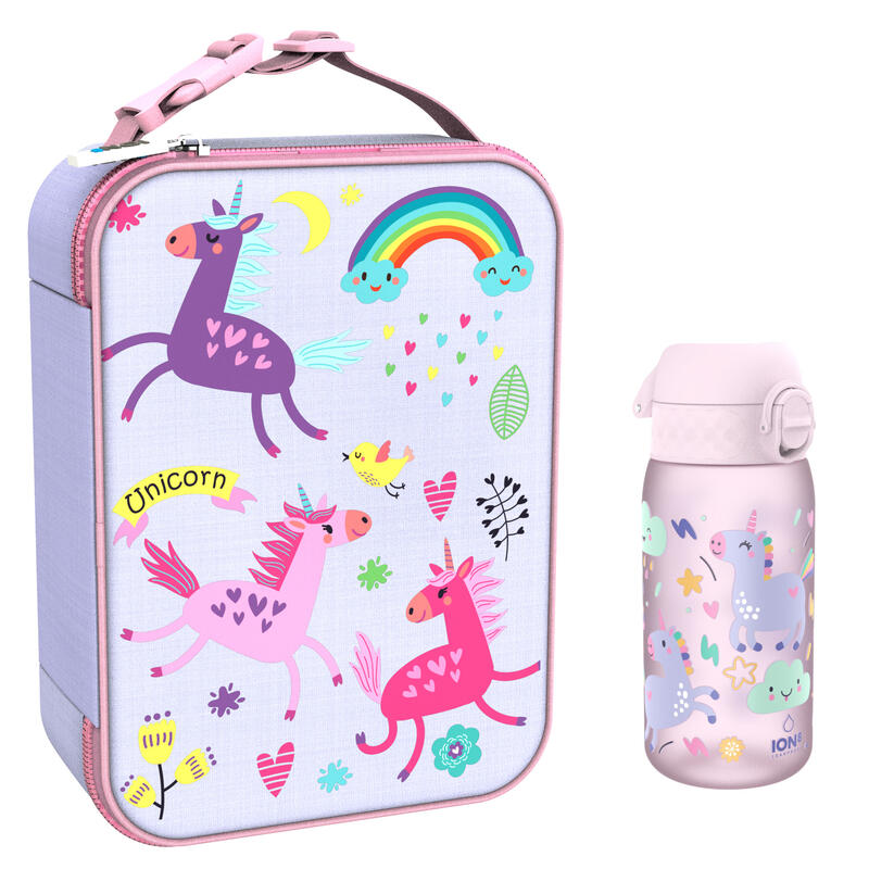 Zestaw śniadaniowy dla dziecka ION8 Unicorns. Lunchbag i bidon 400ml z RECYCLON