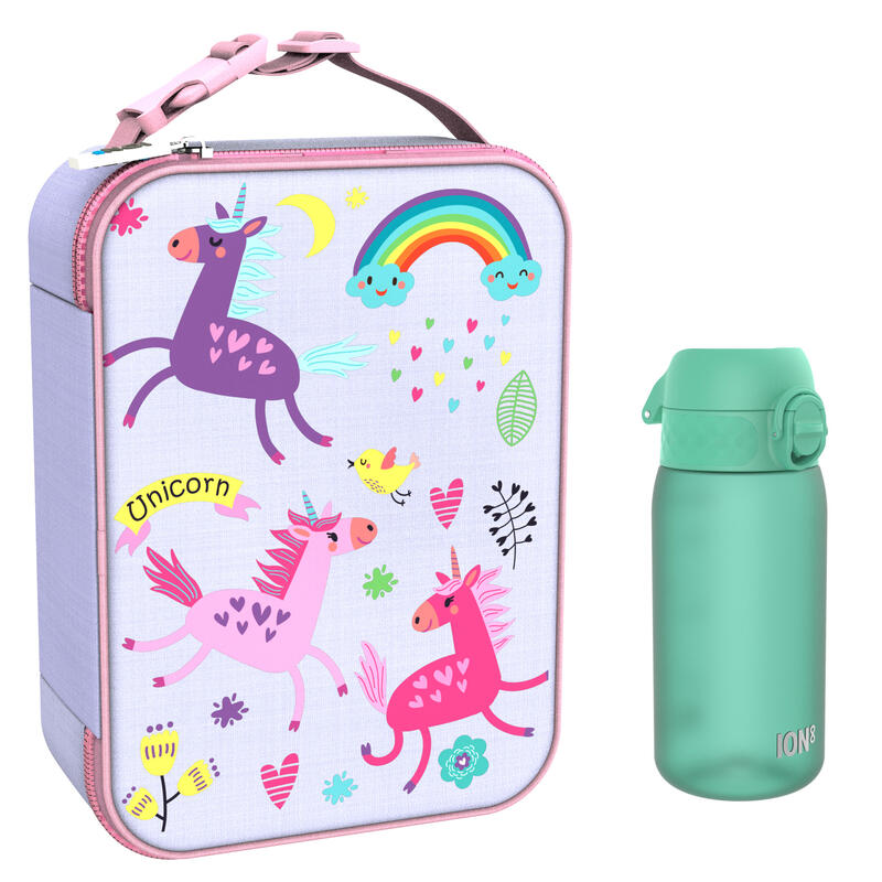 Zestaw śniadaniowy dla dziecka ION8 Unicorns. Lunchbag i bidon 400ml z RECYCLON