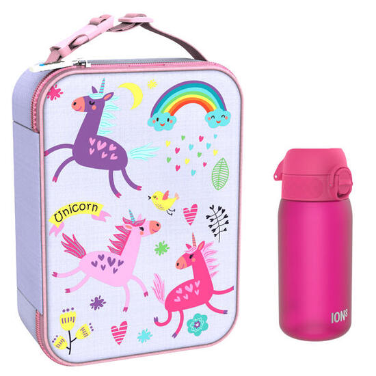 Zestaw śniadaniowy dla dziecka ION8 Unicorns. Lunchbag i bidon 400ml z RECYCLON