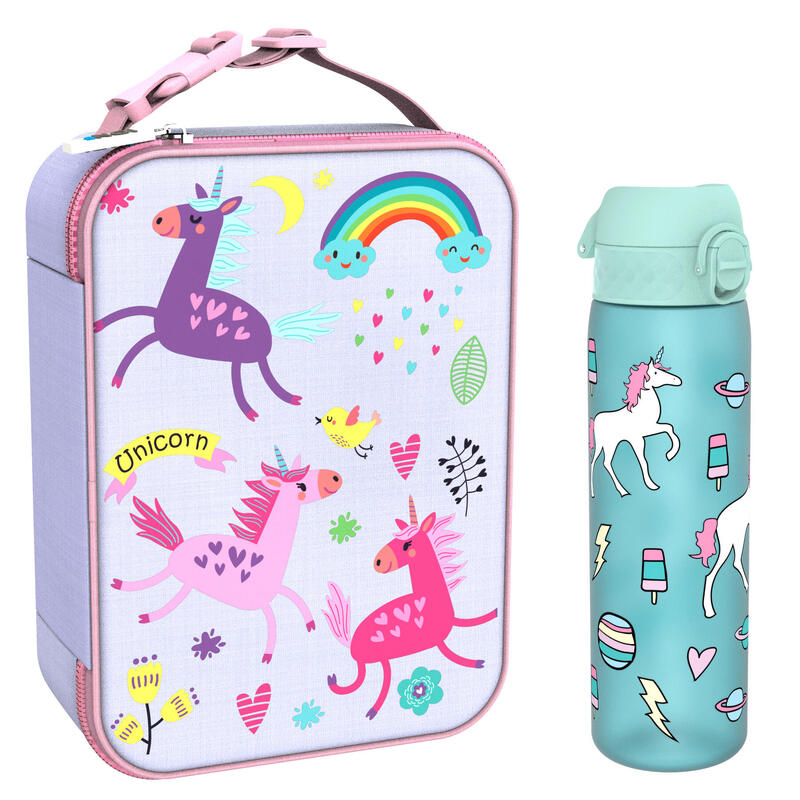 Dziecięcy zestaw śniadaniowy ION8 Unicorns. Lunchbag i bidon 500ml z RECYCLON