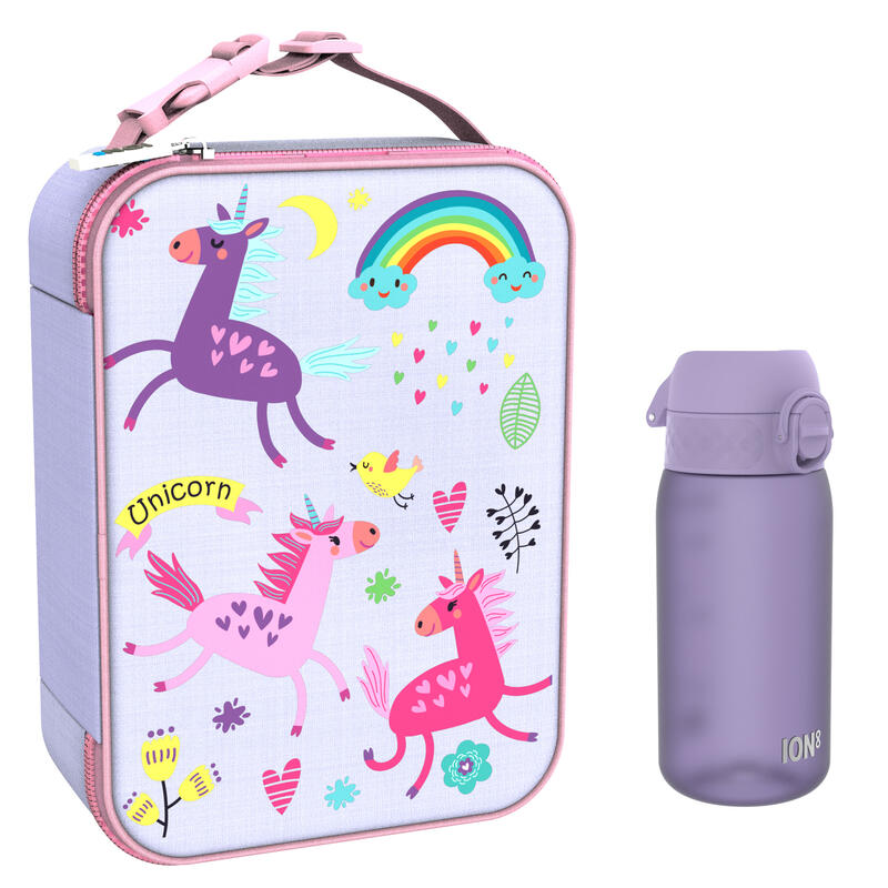 Zestaw śniadaniowy dla dziecka ION8 Unicorns. Lunchbag i bidon 400ml z RECYCLON