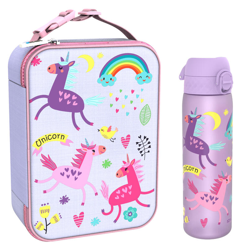 Dziecięcy zestaw śniadaniowy ION8 Unicorns. Lunchbag i bidon 500ml z RECYCLON