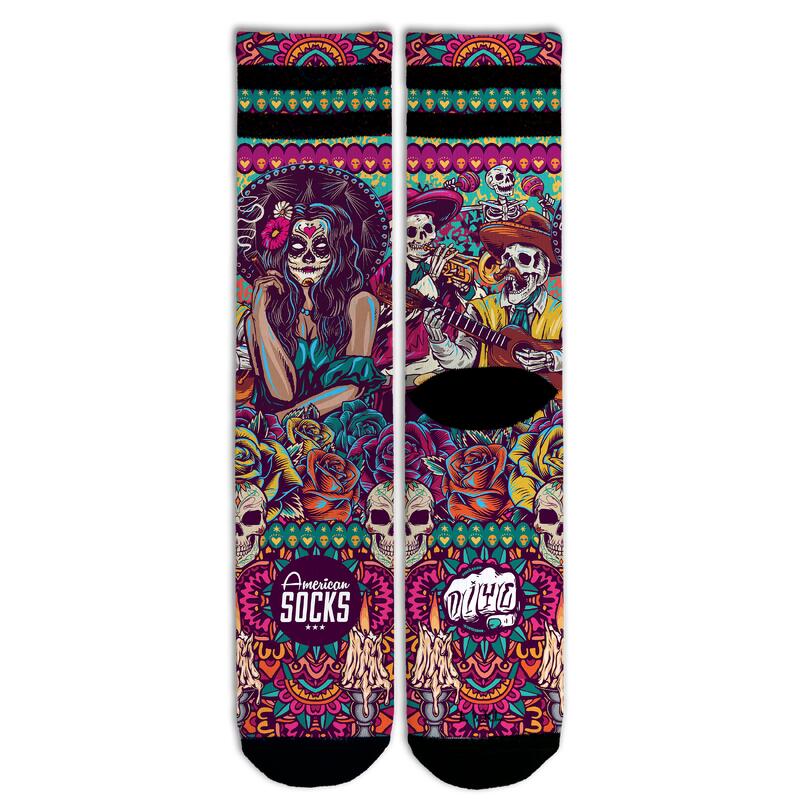 Calcetines divertidos para deporte American Socks Día de los muertos - Mid High