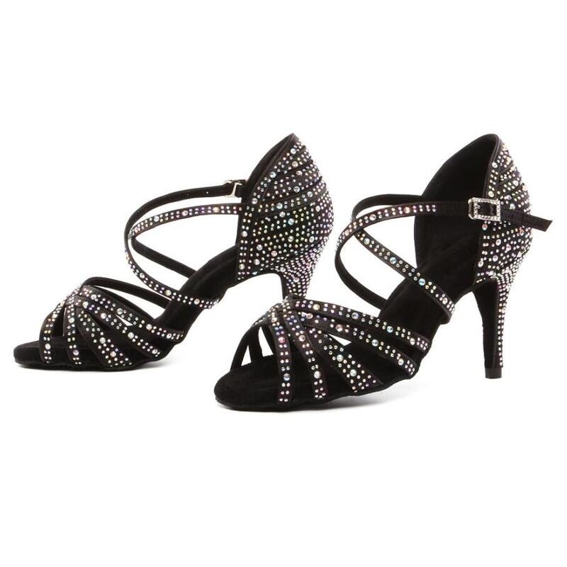 ZAPATOS DE BAILE LATINO SALSA KIZOMBA BACHATA ZIRCONIAS SANTIAGO NEGRO