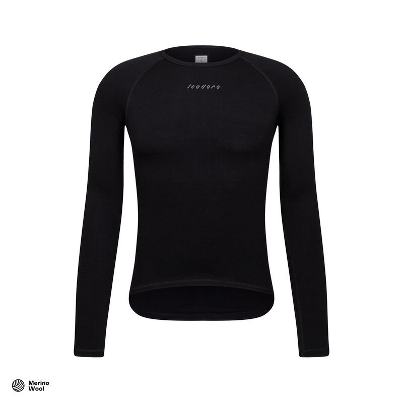 Maglia intima a maniche lunghe da ciclismo da uomo Merino Nero