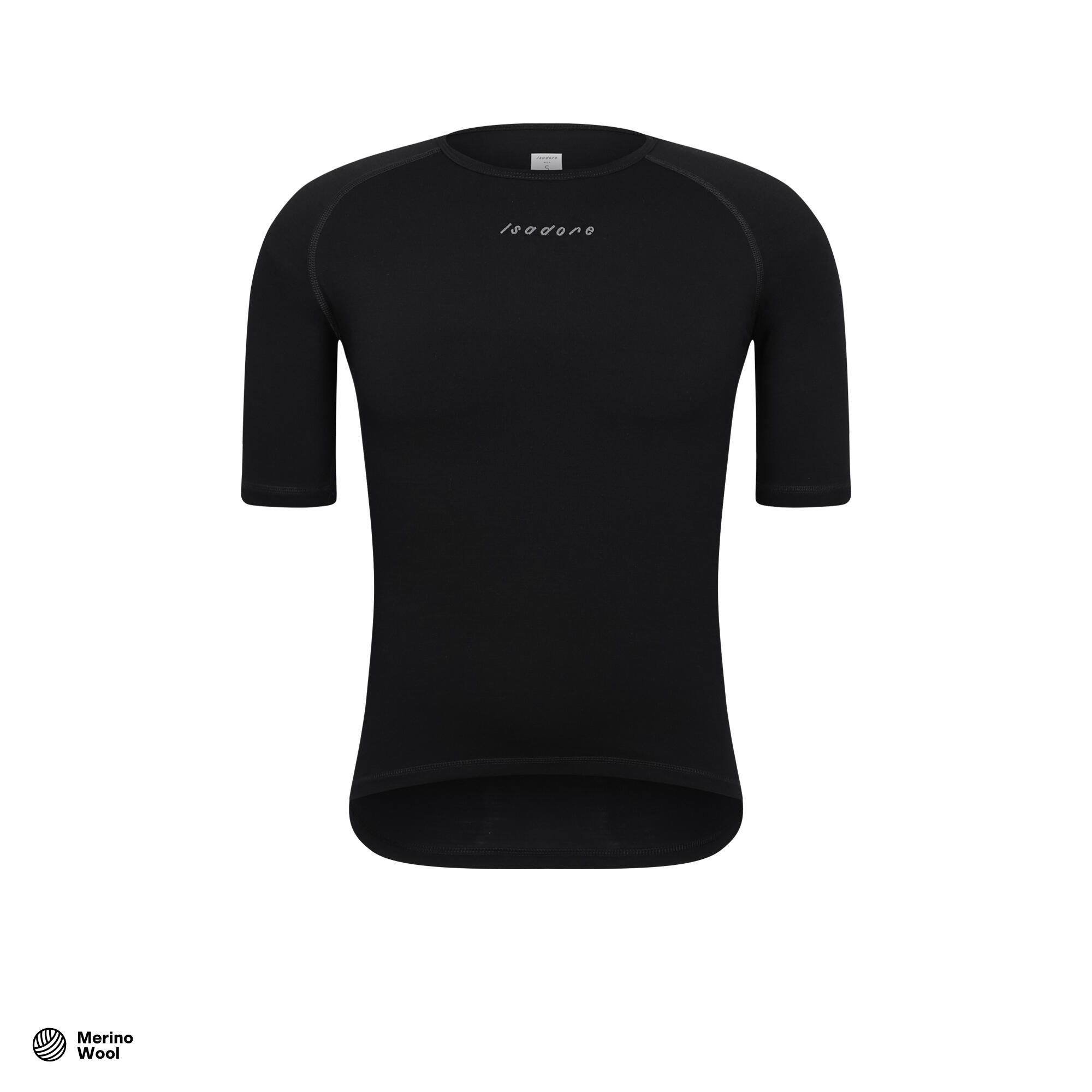 Heren wieler Shirt met korte mouwen als baselayer Merino Zwart 1/4
