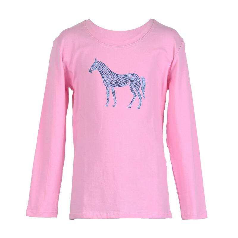 Gyerek lovas póló hosszú ujjú Flora rózsaszín