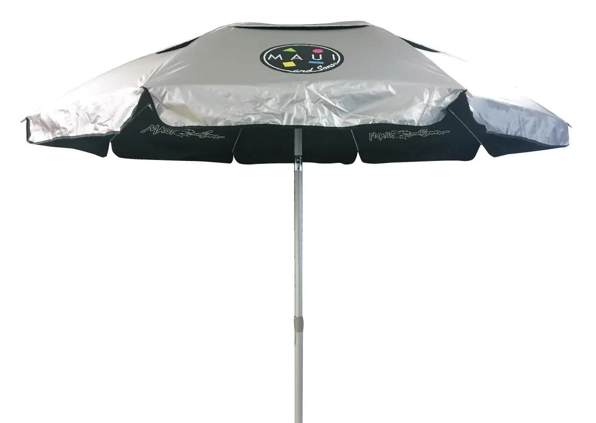Umbrelă plajă Maui & Sons 190 cm, UPF 50+, Gri/Negru 2/7