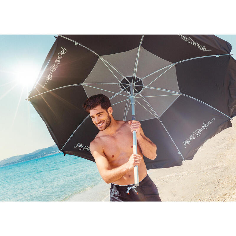 Umbrelă plajă Maui & Sons 190 cm, UPF 50+, Gri/Negru