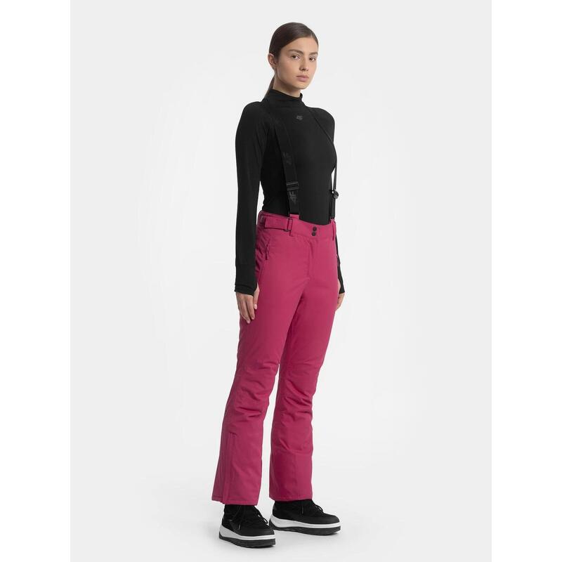 PANTALONI DE SCHI CU BRETELE MEMBRANA 5 000 PENTRU FEMEI, Roz, L