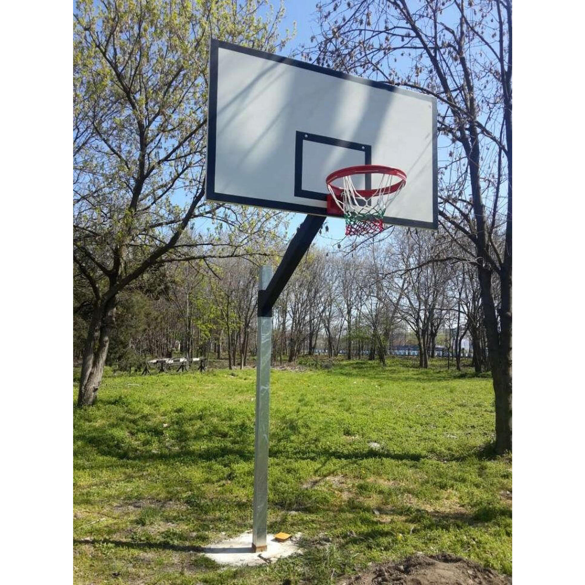 Sistem baschet mono stalp MODEL101, panou fibra 180x105 cm, inel si plasa