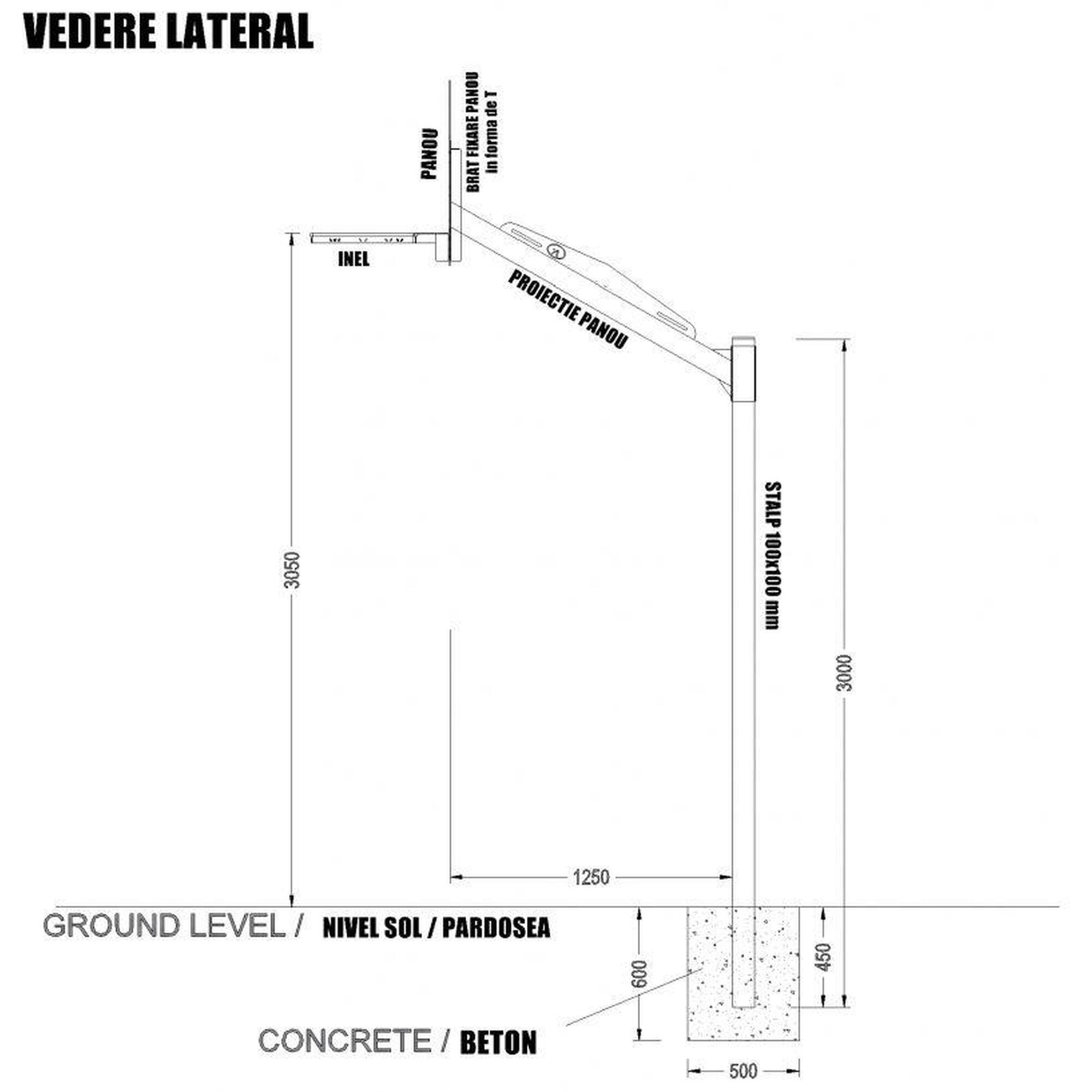 Sistem baschet mono stalp MODEL101, panou fibra 180x105 cm, inel si plasa