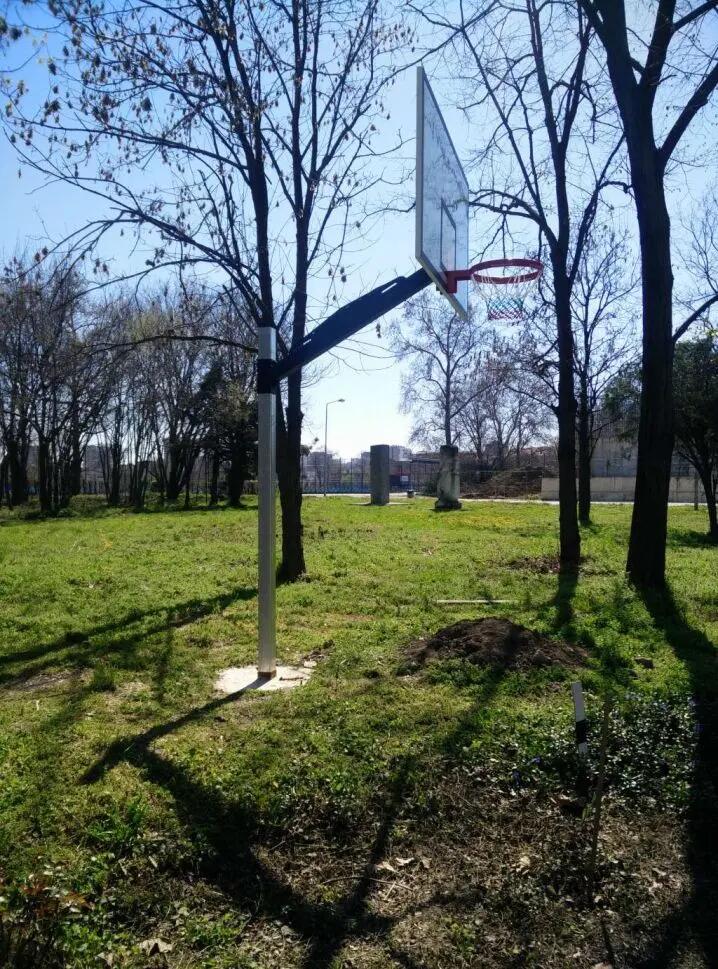 Sistem baschet mono stalp MODEL101, panou fibra 180x105 cm, inel si plasa, cupa 6/10