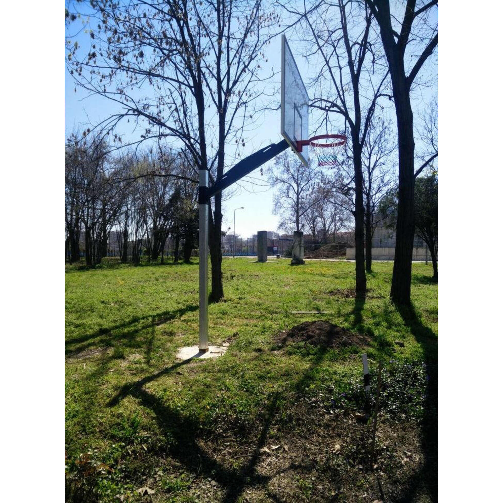 Sistem baschet mono stalp MODEL101, panou fibra 180x105 cm, inel si plasa