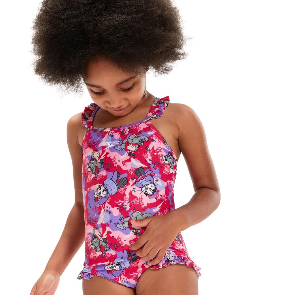Speedo Girls Learn to Swim Frill Thinstrap Swimsuit, Cherry Pink/Purple, Size 6Y