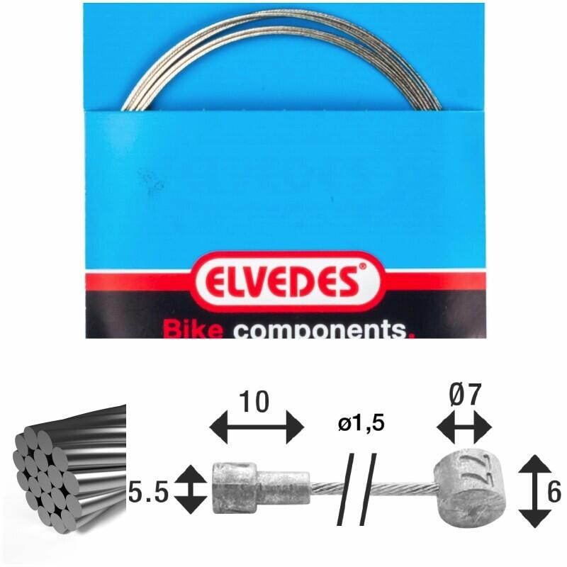 Remkabel 1x19 roestvrij staaldraad ø1,5mm v-kop ø5,5x10 en t-nippel Elvedes