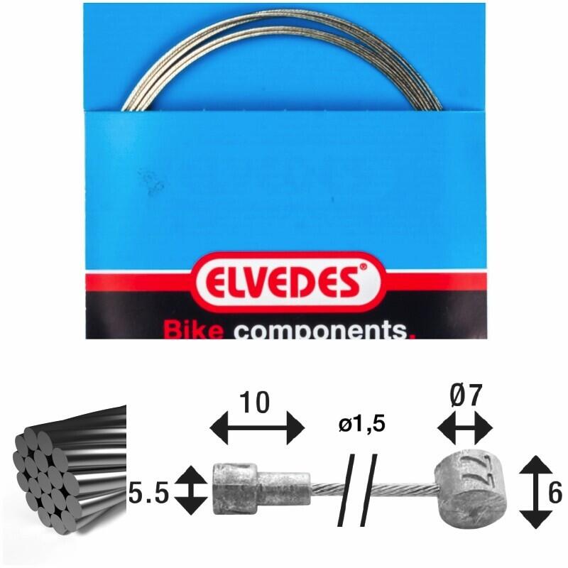 Remkabel 1x19 roestvrij staaldraad ø1,5mm v-kop ø5,5x10 en t-nippel Elvedes