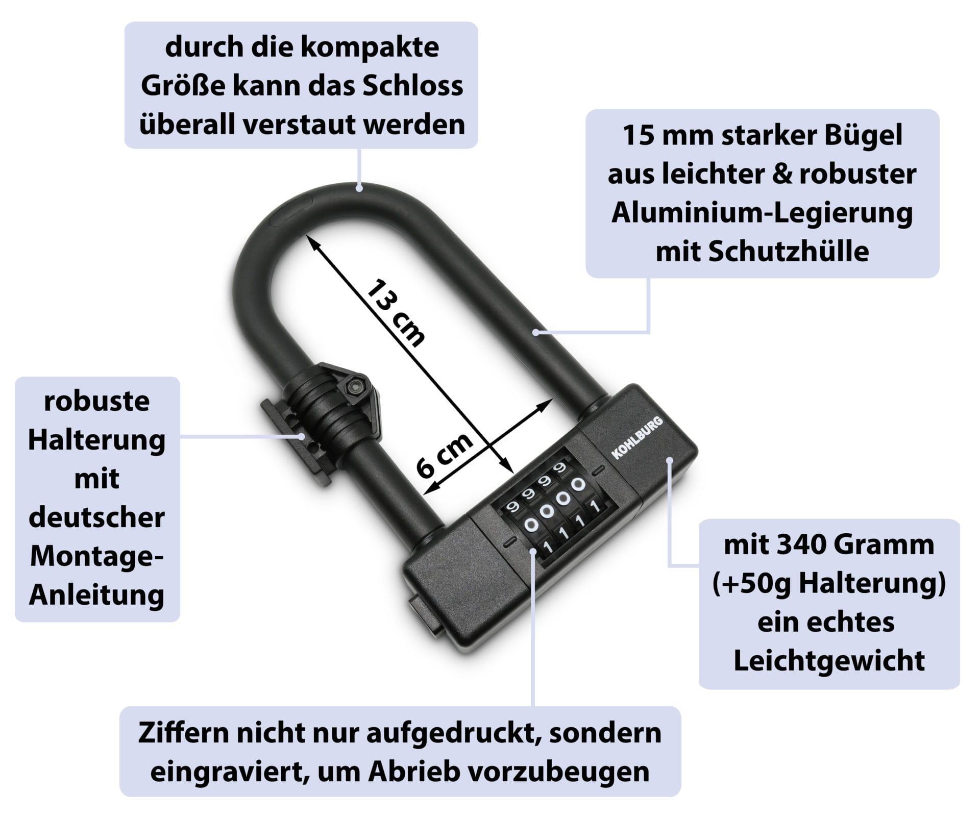 Kleines & leichtes Bügelschloss mit Zahlenkombination 15mm stark mit Halterung 4/7