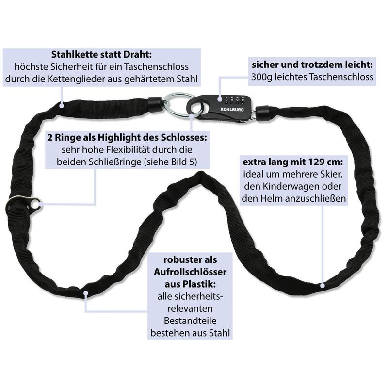 Zahlenschloss mit robuster Sicherheit aus 129cm Kette & Zahlenkombination