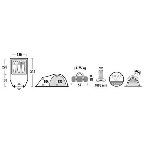 Iglu Zelt Talos 3 Personen Camping Kuppelzelt Fahrrad Trekking Zelt