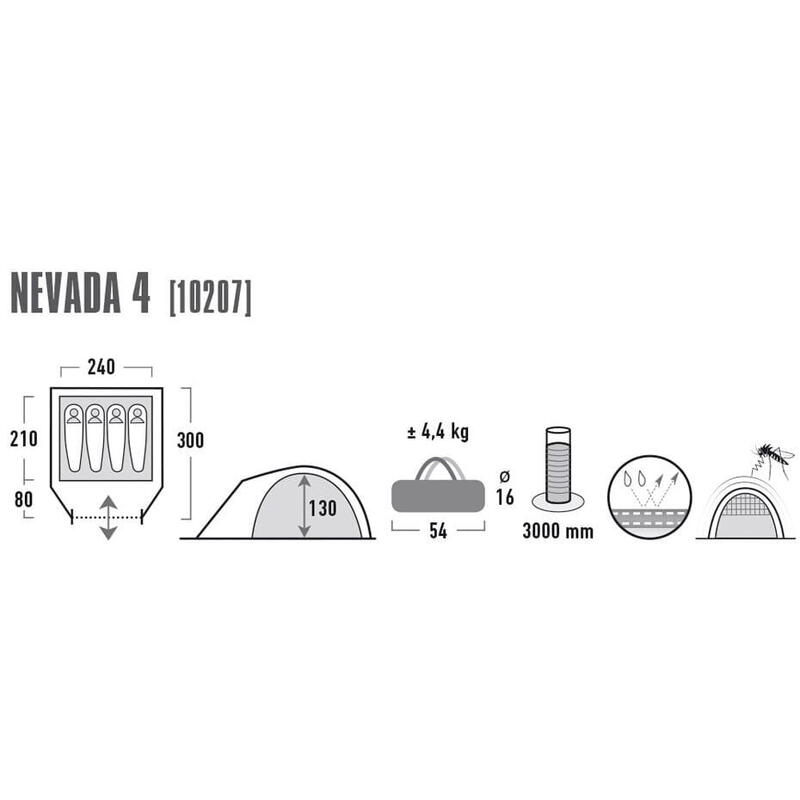 Cort cupolă High Peak Nevada 4, cu verandă, cu pereți dubli,3.000 mm impermeabil